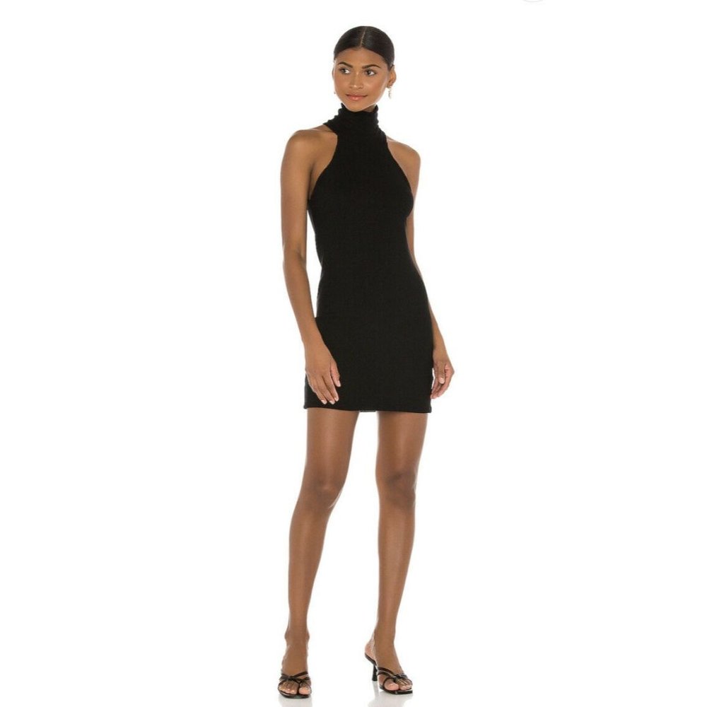 Michael Lauren Jenkins Mini Dress Black Racer Back Rib Knit S NWT $97